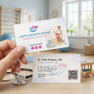 Tarjeta De Visita Negocio de Rehabilitación Pediátrica   Azul Médico