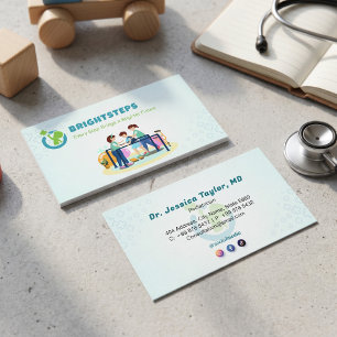 Tarjeta De Visita Negocio de Rehabilitación Pediátrica   Azul Médico