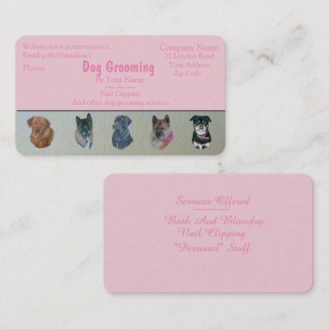 Tarjeta De Visita negocio de servicios de veterinarios para perros G (Anverso / Reverso)