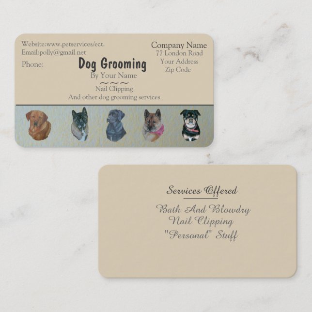 Tarjeta De Visita negocio de servicios para perros Grooming y mascot (Anverso / Reverso)