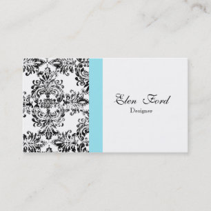 Tarjeta De Visita Negocio elegante blanco y negro y azul del damasco