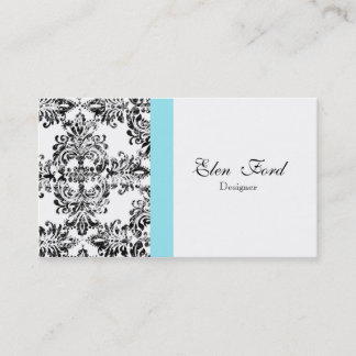 Tarjeta De Visita Negocio elegante blanco y negro y azul del damasco