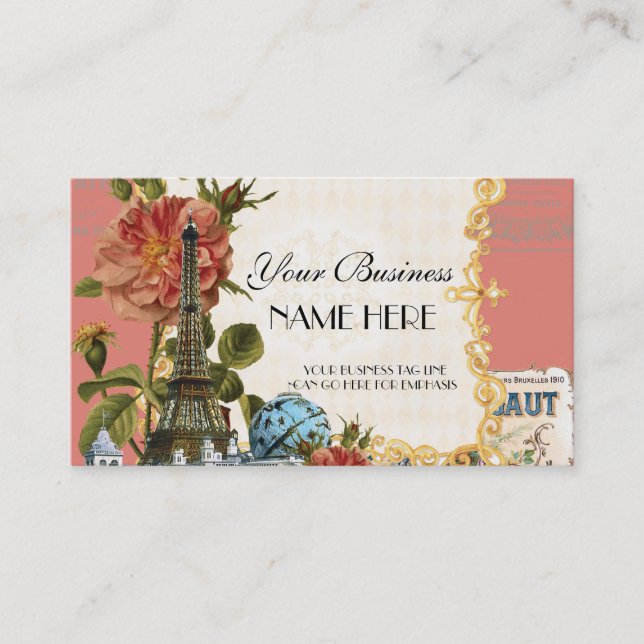 Tarjeta De Visita Negocio elegante subió torre Eiffel negra del (Anverso)