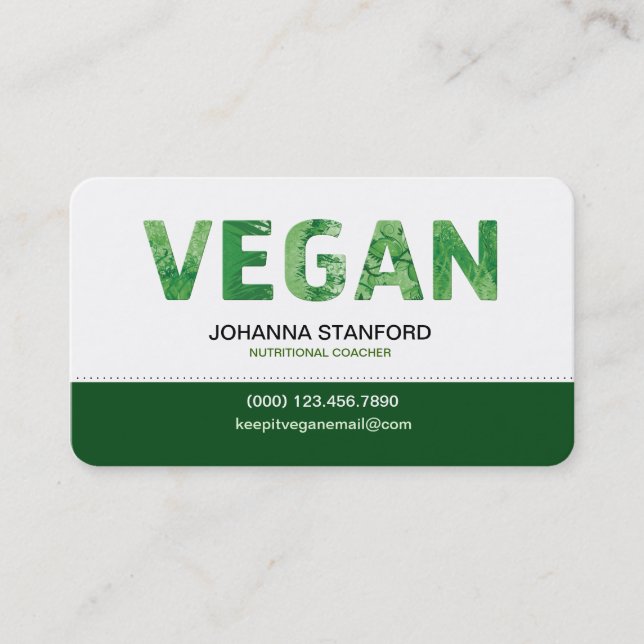Tarjeta De Visita Negocio feliz de la cita del vegano (Anverso)