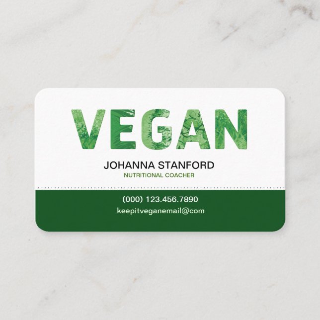 Tarjeta De Visita Negocio feliz de la cita del vegano (Anverso)