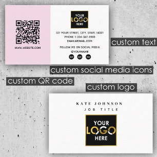 Tarjeta De Visita Negocio Minimalista rosa Tu Logotipo Aquí Código Q
