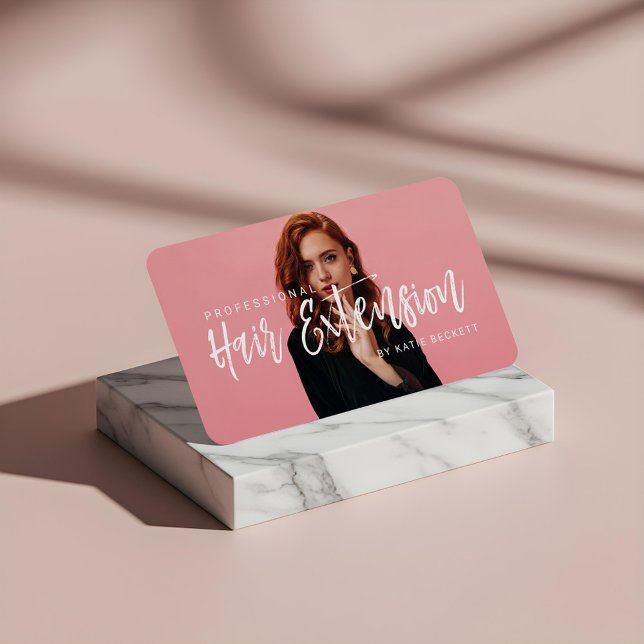 Tarjeta De Visita Negocio moderno de extensiones de cabello profesio (Modern Professional Hair Extension Business Photo Business Card)