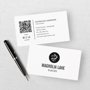Tarjeta De Visita Negocio Moderno de Panadería Blanco y Negro