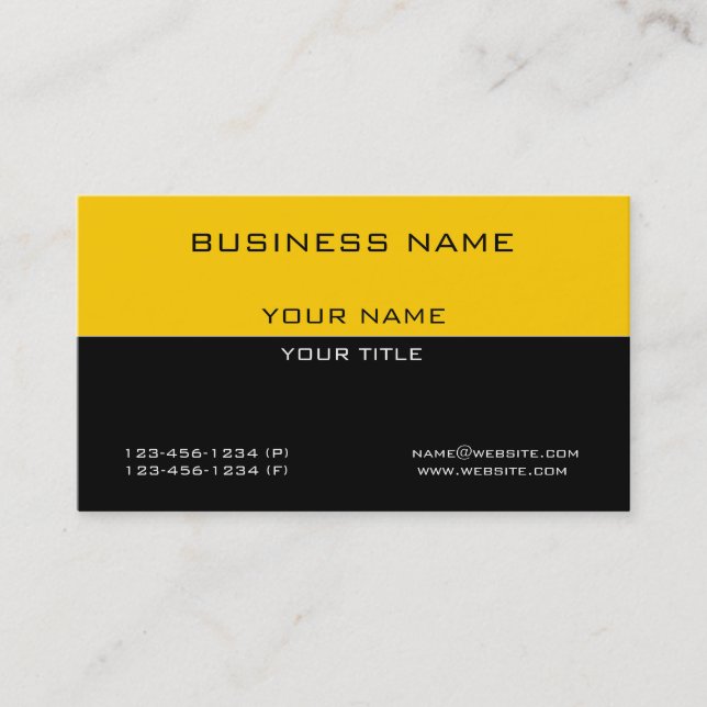 Tarjeta De Visita Negocio negro amarillo profesional simple moderno (Anverso)