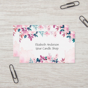 Tarjeta De Visita Negocio pequeño femenino floral verde rosa