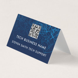 Tarjeta De Visita Negocio Tecnológico Personalizado Código QR Azul M