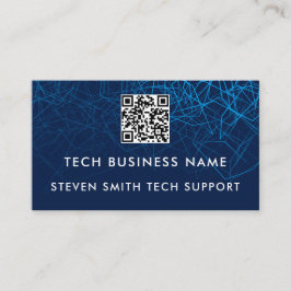 Tarjeta De Visita Negocio Tecnológico Personalizado Código QR Azul M