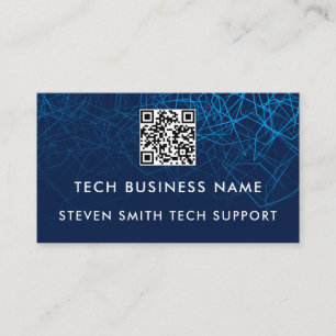 Tarjeta De Visita Negocio Tecnológico Personalizado Código QR Azul M