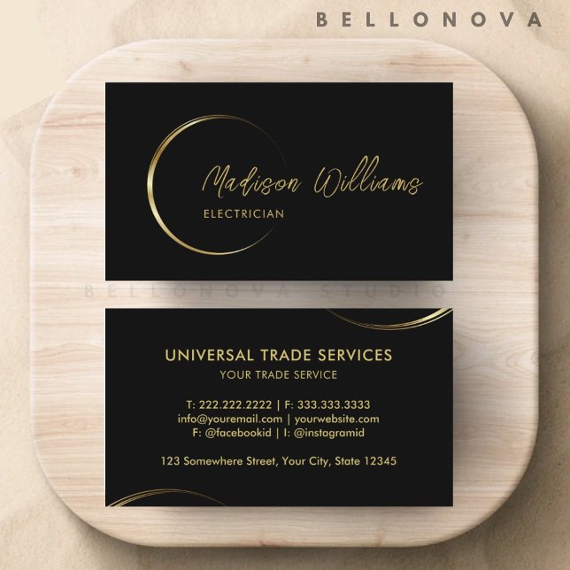 Tarjeta De Visita Negocios profesionales personalizables en negro y  (Customizable Black and Gold Professional Business Business Card)
