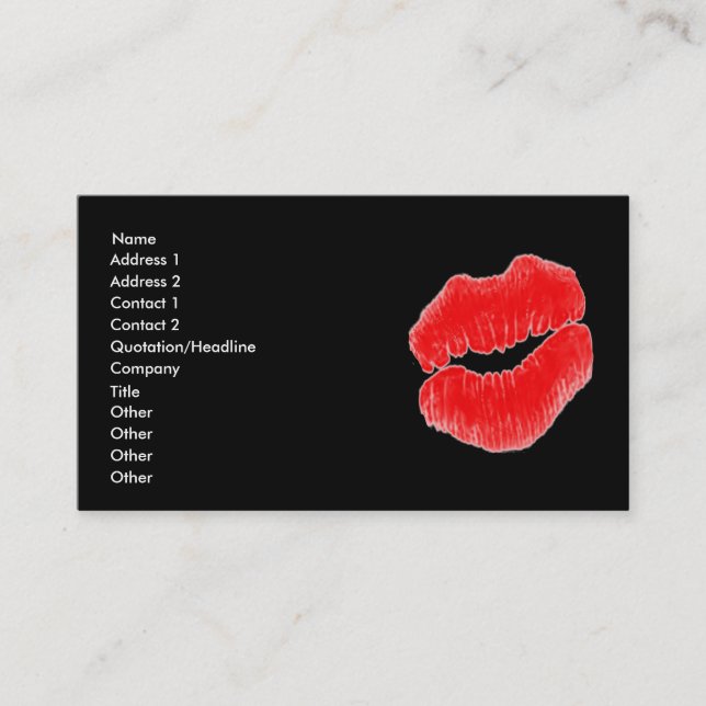 Tarjeta de visita negra blanca de los labios rojos (Anverso)