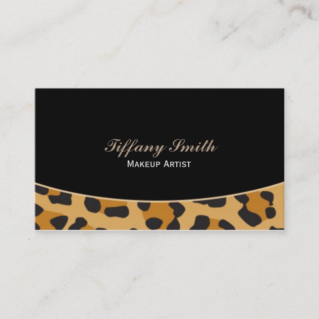 Tarjeta de visita negra con estampado de leopardo  (Anverso)