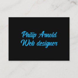 Tarjeta de visita negra con texto azul