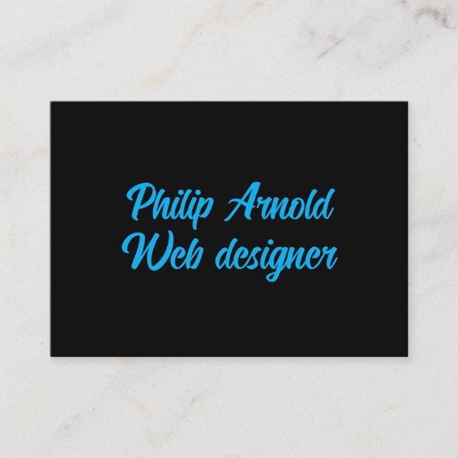 Tarjeta de visita negra con texto azul (Anverso)