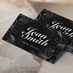 Tarjeta de visita negra floral del estilista del