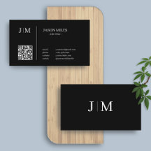 Negra | Iniciales Minimalistas Elegante Código QR