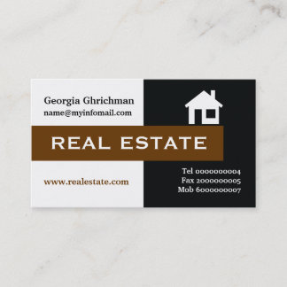 Tarjeta De Visita Negra inmobiliaria, blanca, marrón llamativa