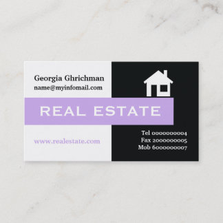 Tarjeta De Visita Negra inmobiliaria, blanca, morada llamativa