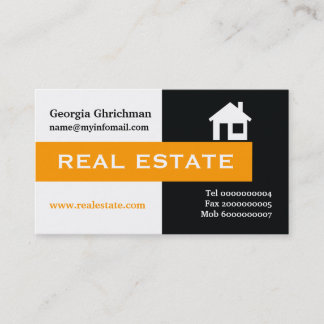 Tarjeta De Visita Negra inmobiliaria, blanca, naranja llamativa
