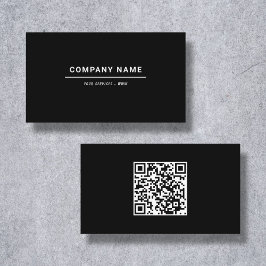 Tarjeta de visita negra minimalista con código QR