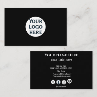 Tarjeta de visita negra minimalista con logotipo p