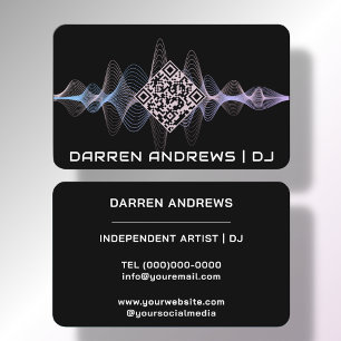 Tarjeta De Visita Negra Música QR Code Soundwave