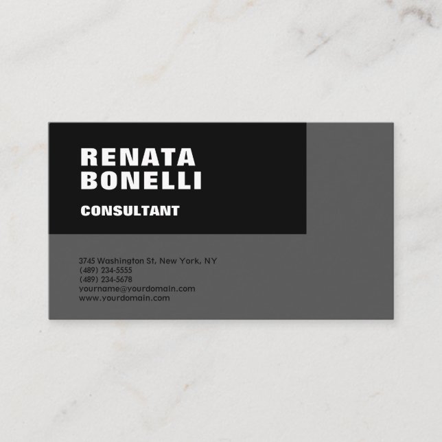 Tarjeta De Visita Negra negrita simple gris negro moderno Minimalist (Anverso)