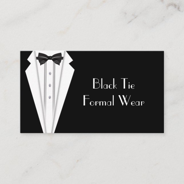 Tarjeta De Visita Negra Tie Formal White Tuxedo Business (Anverso)
