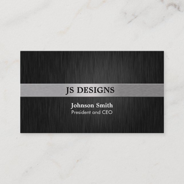 Tarjeta de visita negra y de plata elegante (Anverso)