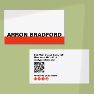 Tarjeta De Visita Negra y Minimalista red social media QR