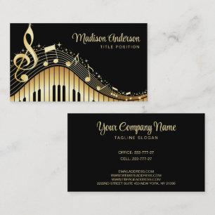 Tarjeta De Visita Negra Y Oro Music Notes Design Business
