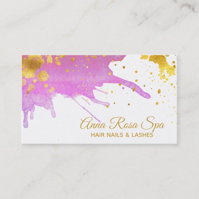 Tarjeta De Visita *~*Negrita Abstract Pink Glam Watercolor Gold Luxe (Anverso)