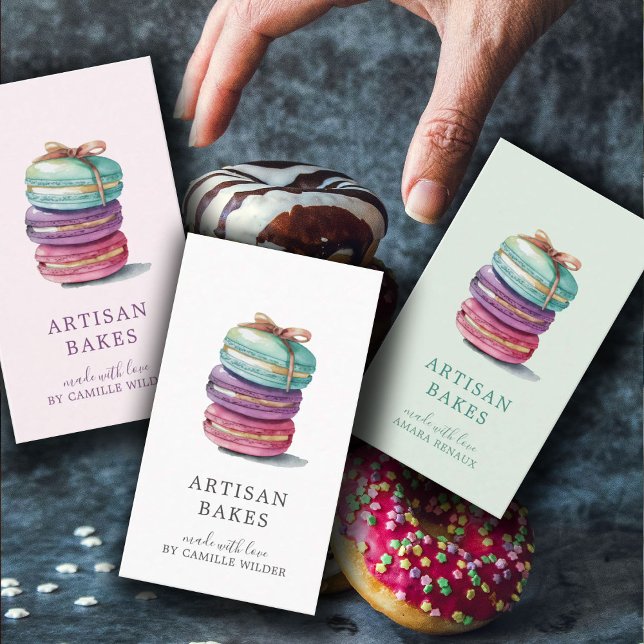Tarjeta De Visita Negrita acuarela Macaron Cookies Baker (Subido por el creador)