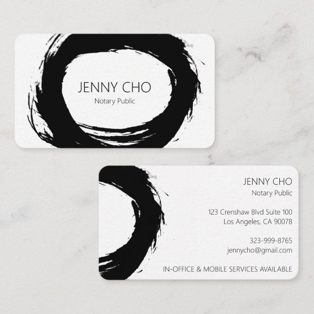 Tarjeta De Visita Negrita Black Paint Ring Notary Moderno Simple (Anverso / Reverso)