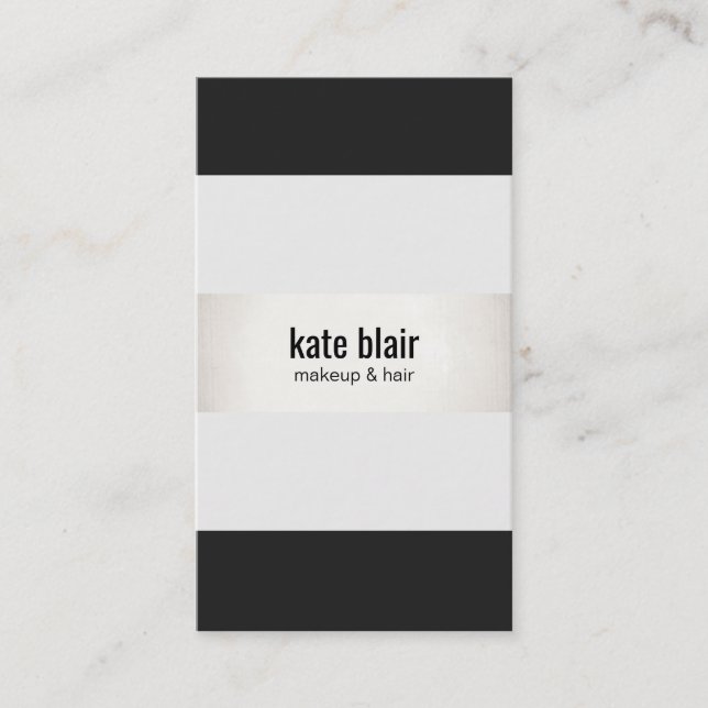Tarjeta De Visita Negrita Black White Modern FAUX Silver Stried (Anverso)