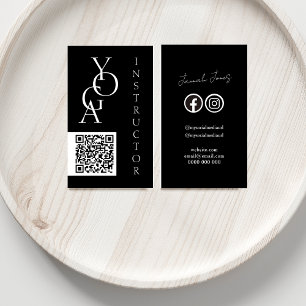 Tarjeta De Visita Negrita Código QR Blanco y Negro Redes Sociales