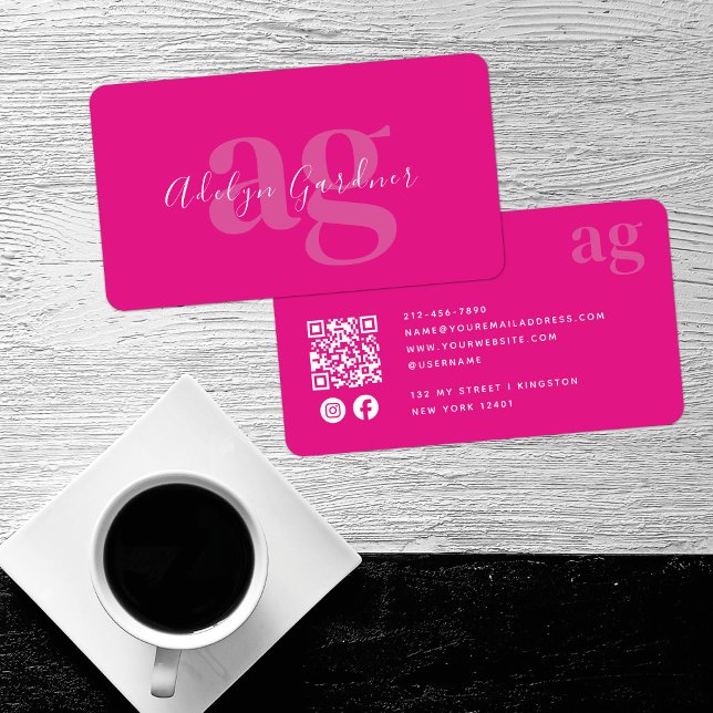 Tarjeta De Visita Negrita Código QR Código rosa caliente Monograma S (Subido por el creador)