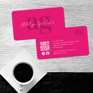 Tarjeta De Visita Negrita Código QR Código rosa caliente Monograma S