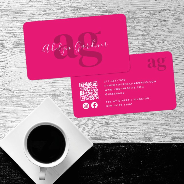 Tarjeta De Visita Negrita Código QR Código rosa caliente Monograma S (Subido por el creador)