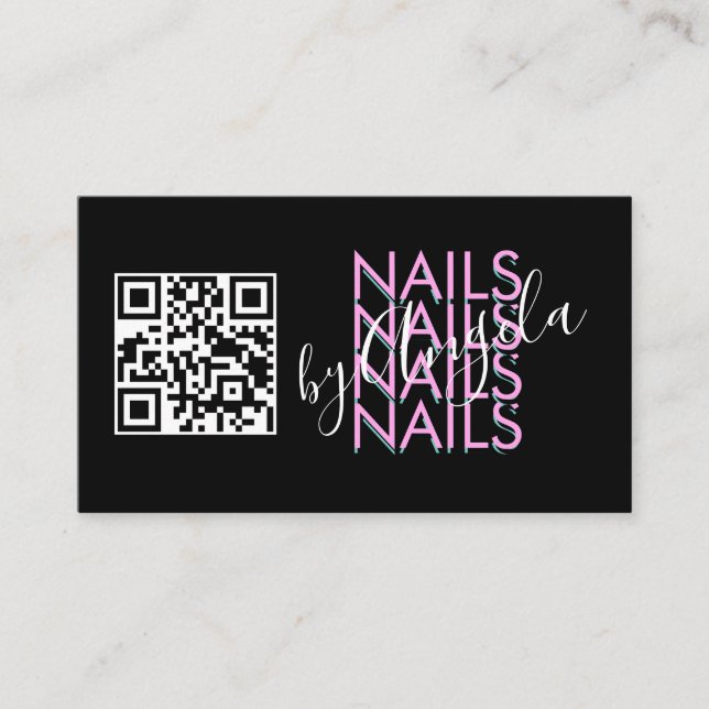 Tarjeta De Visita Negrita Eyelashes Salon Nails QR Código Rosa Negro (Anverso)