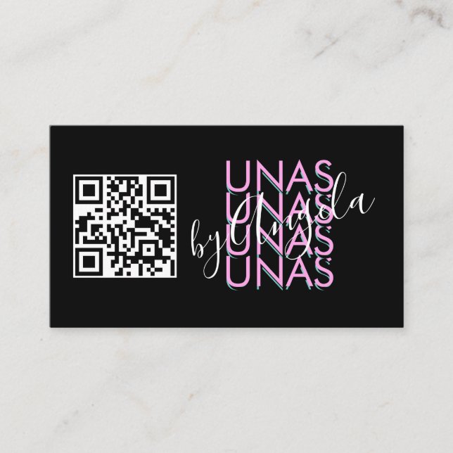Tarjeta De Visita Negrita Eyelashes Salon Nails Unas QR Código Rosa  (Anverso)