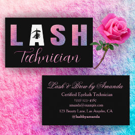 Tarjeta De Visita Negrita Lilac Pink Lash Tech Diseño Negro