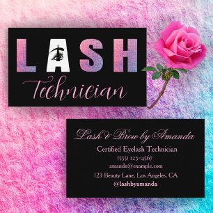 Tarjeta De Visita Negrita Lilac Pink Lash Tech Diseño Negro