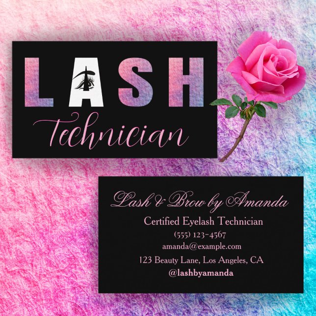 Tarjeta De Visita Negrita Lilac Pink Lash Tech Diseño Negro (Subido por el creador)