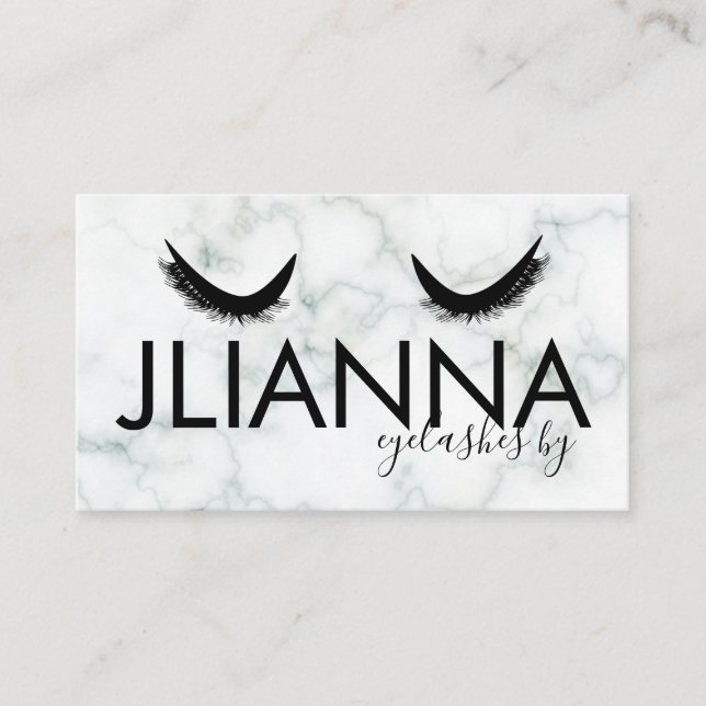 Tarjeta De Visita Negrita Marble Eyelashes Salon Blanco Negro (Anverso)