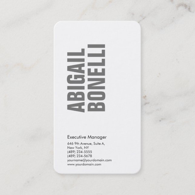 Tarjeta De Visita Negrita minimalista moderna gris blanco (Anverso)